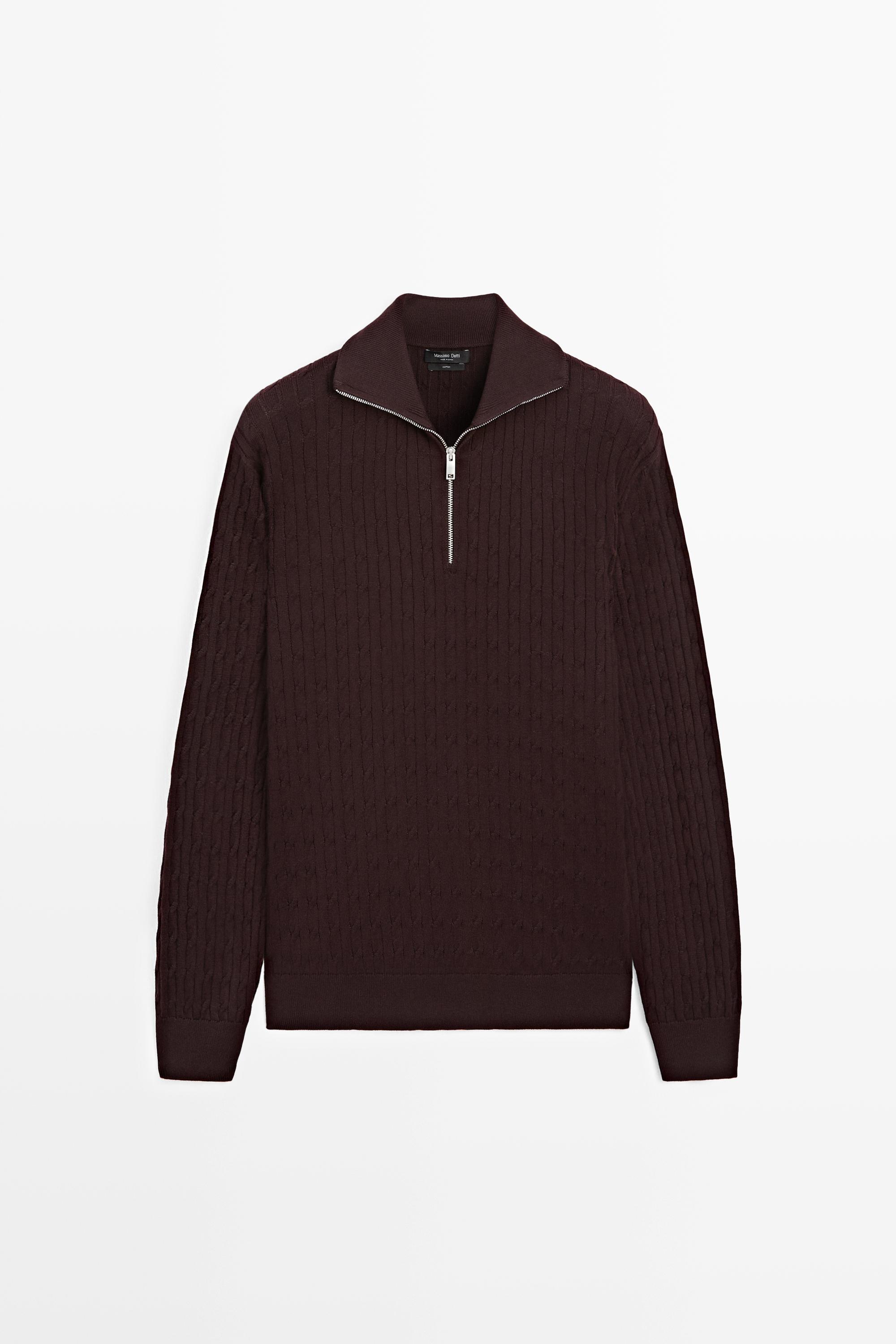 Mock neck knit zip sweater
